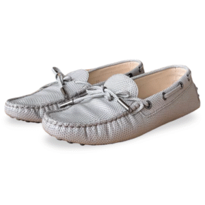 TOD’S Gommino Lizard-Effect Leather Loafers Gray – Size 37