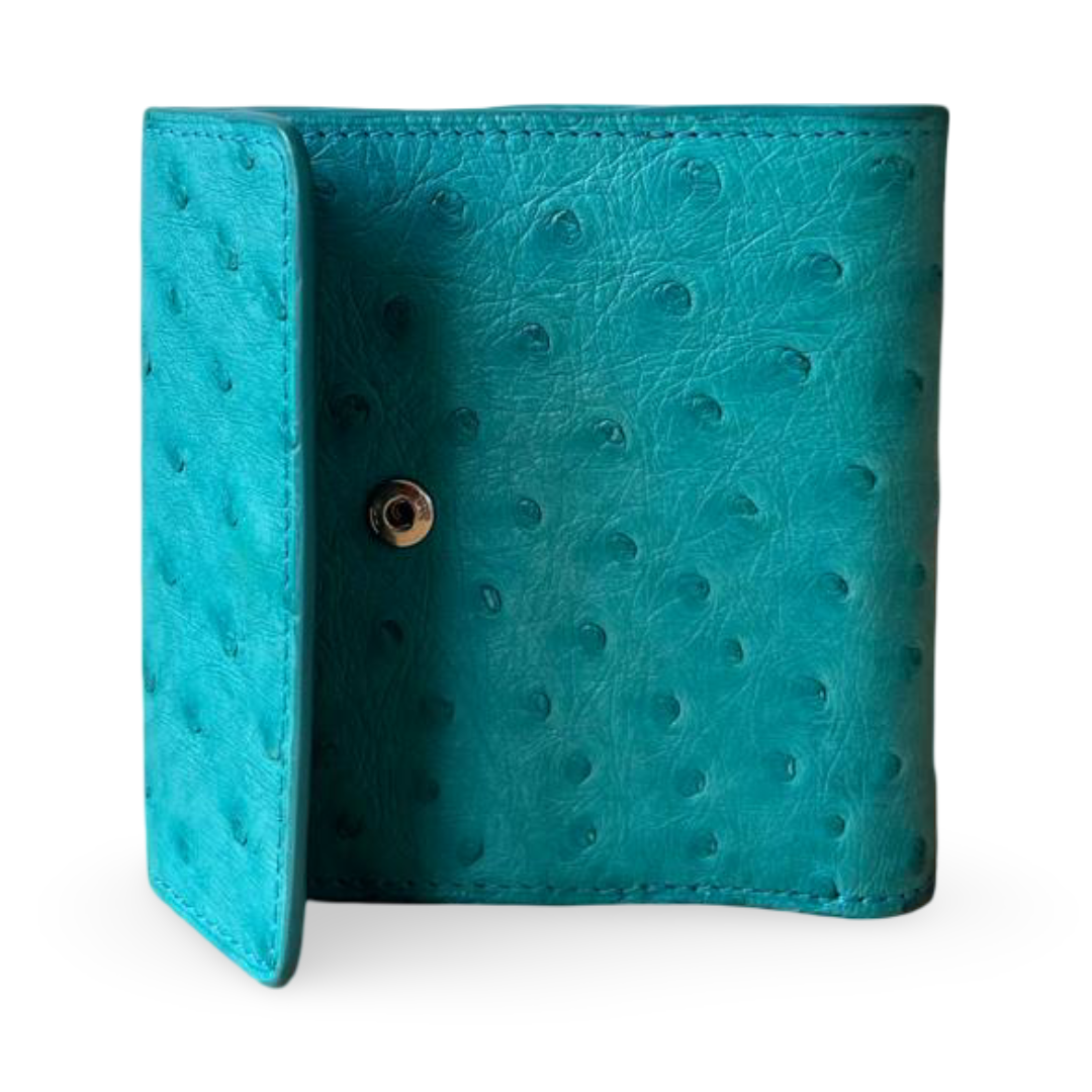KP New York Inc. Blue-Green Ostrich Leather Wallet - Image 2