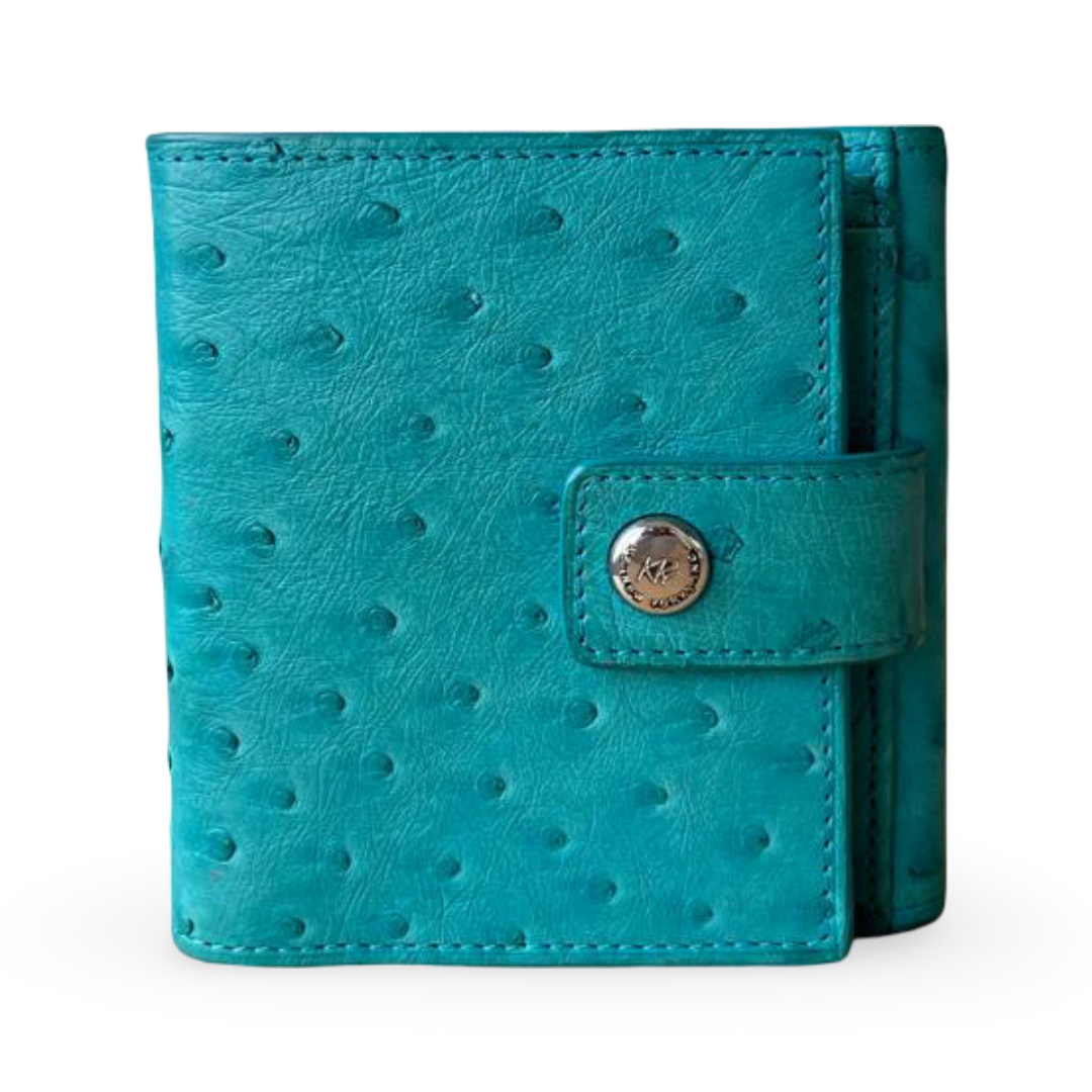 KP New York Inc. Blue-Green Ostrich Leather Wallet