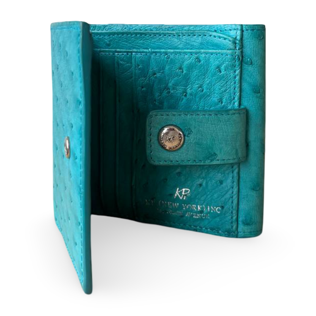 KP New York Inc. Blue-Green Ostrich Leather Wallet - Image 4
