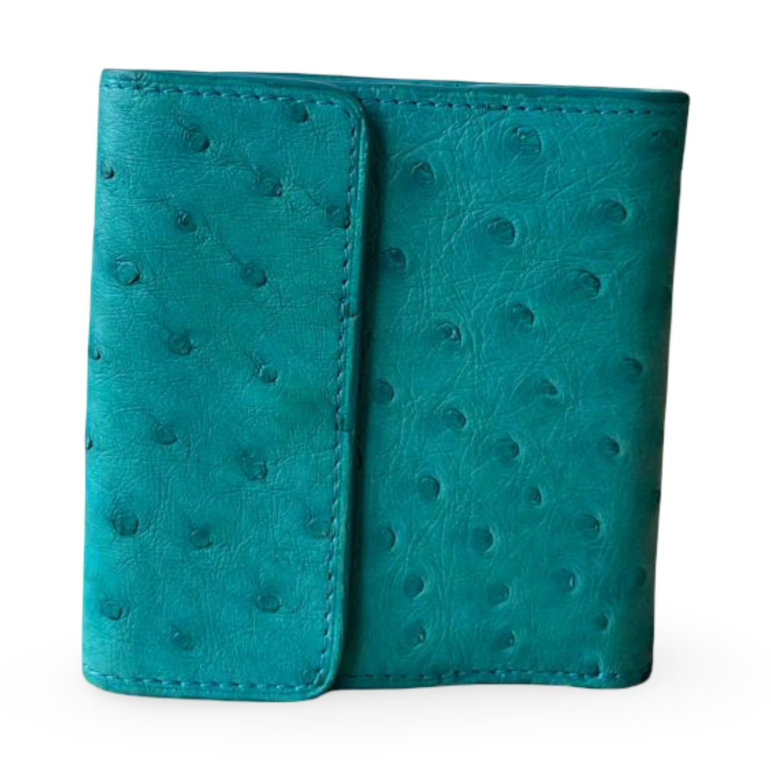 KP New York Inc. Blue-Green Ostrich Leather Wallet - Image 5