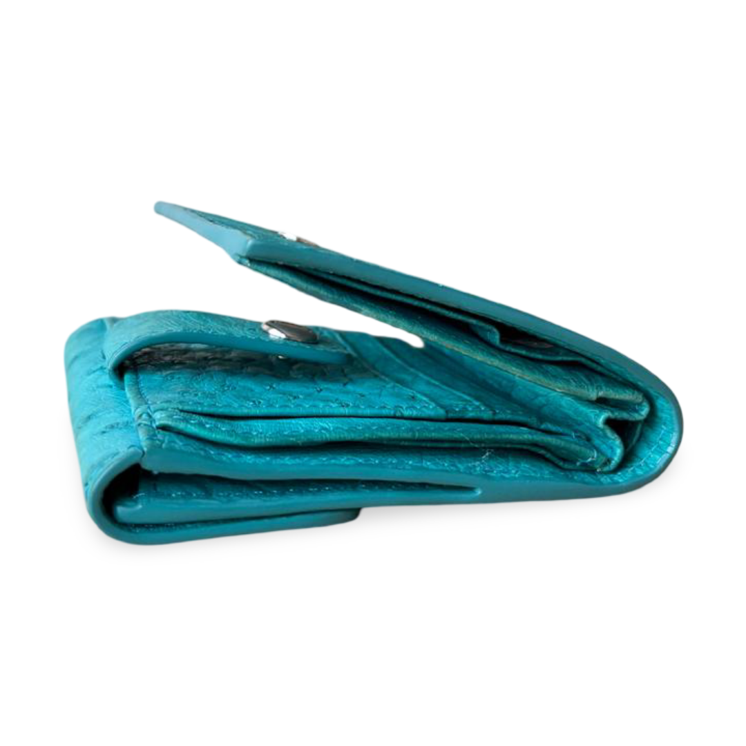 KP New York Inc. Blue-Green Ostrich Leather Wallet - Image 6