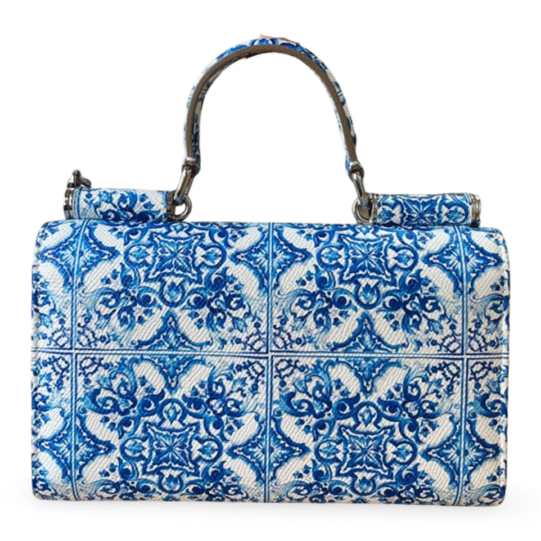 Dolce & Gabbana Blue/White Majolica Print Leather Miss Sicily Wallet on Chain - Image 3