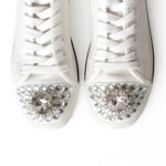 Miu Miu White Crystal Embellished Cotton Gabardine Booties Size 36 - Image 6