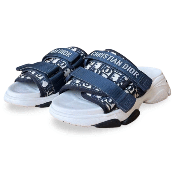 Dior D-Wander Slide Deep Blue Dior Oblique Printed Technical Fabric- Size 37