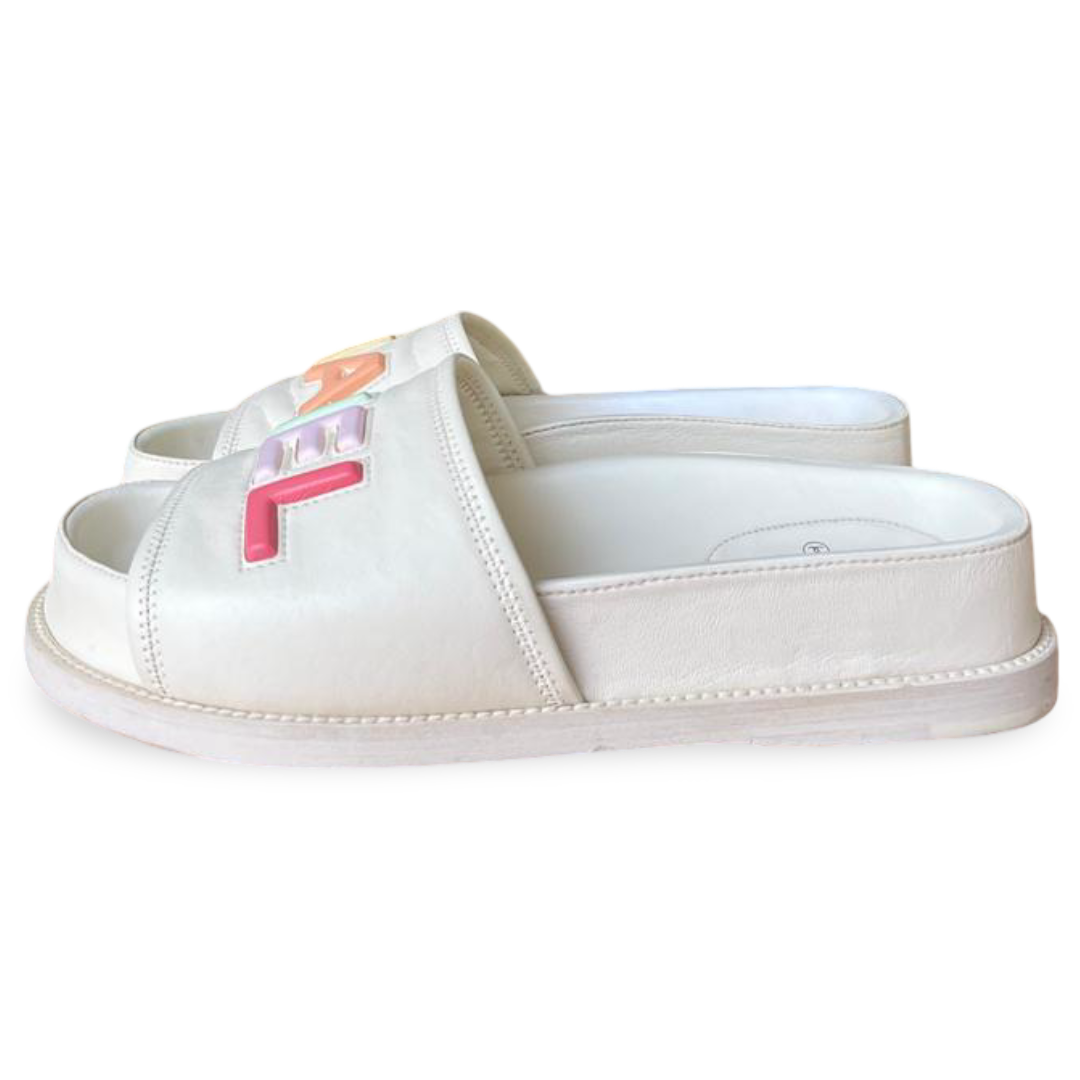 Chanel 22S Multicolor Ivory Sandal Slides – Size 37C 5 Chanel 22S Multicolor Ivory Sandal Slides – Size 37C - Image 5