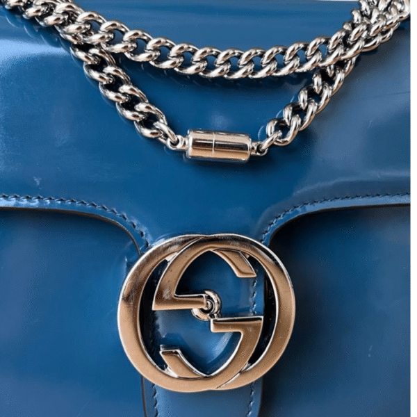 Gucci Small Interlocking GG Shoulder Bag – Blue Patent Leather - Image 2