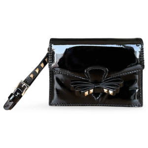 Valentino Garavani Studded Bow Wristlet Clutch – Black Patent