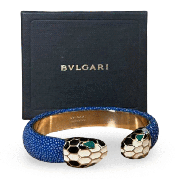 Bvlgari Serpenti Forever Blue Galuchat Leather Open Cuff Bracelet - Image 4
