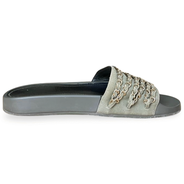 Chanel Tropiconic Chain Detail Khaki Green Flat Slide Sandals – Size 40 - Image 6