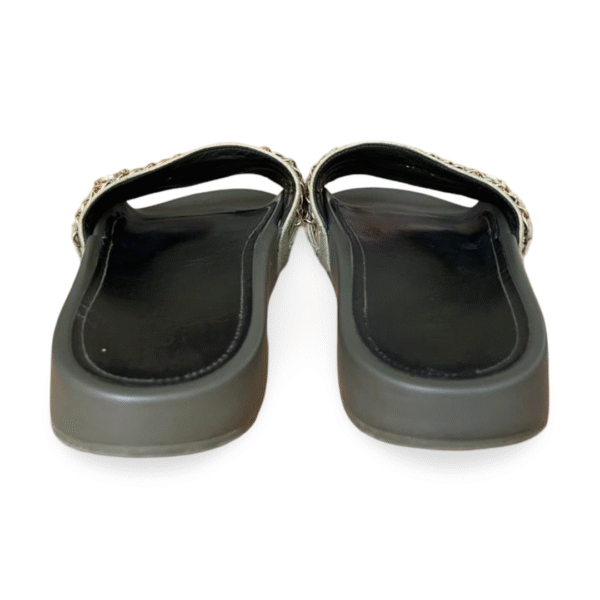 Chanel Tropiconic Chain Detail Khaki Green Flat Slide Sandals – Size 40 - Image 7
