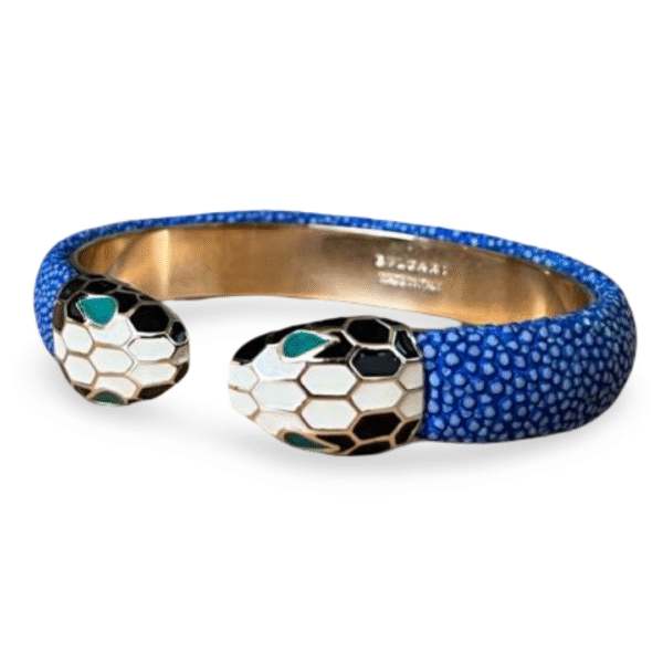 Bvlgari Serpenti Forever Blue Galuchat Leather Open Cuff Bracelet