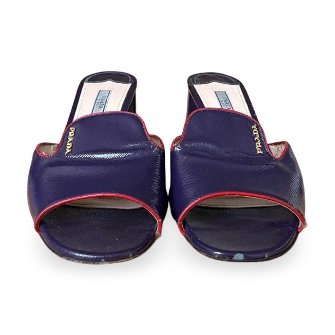 Prada Purple Saffiano Patent Leather Block Heel Slides – Size 40 - Image 2