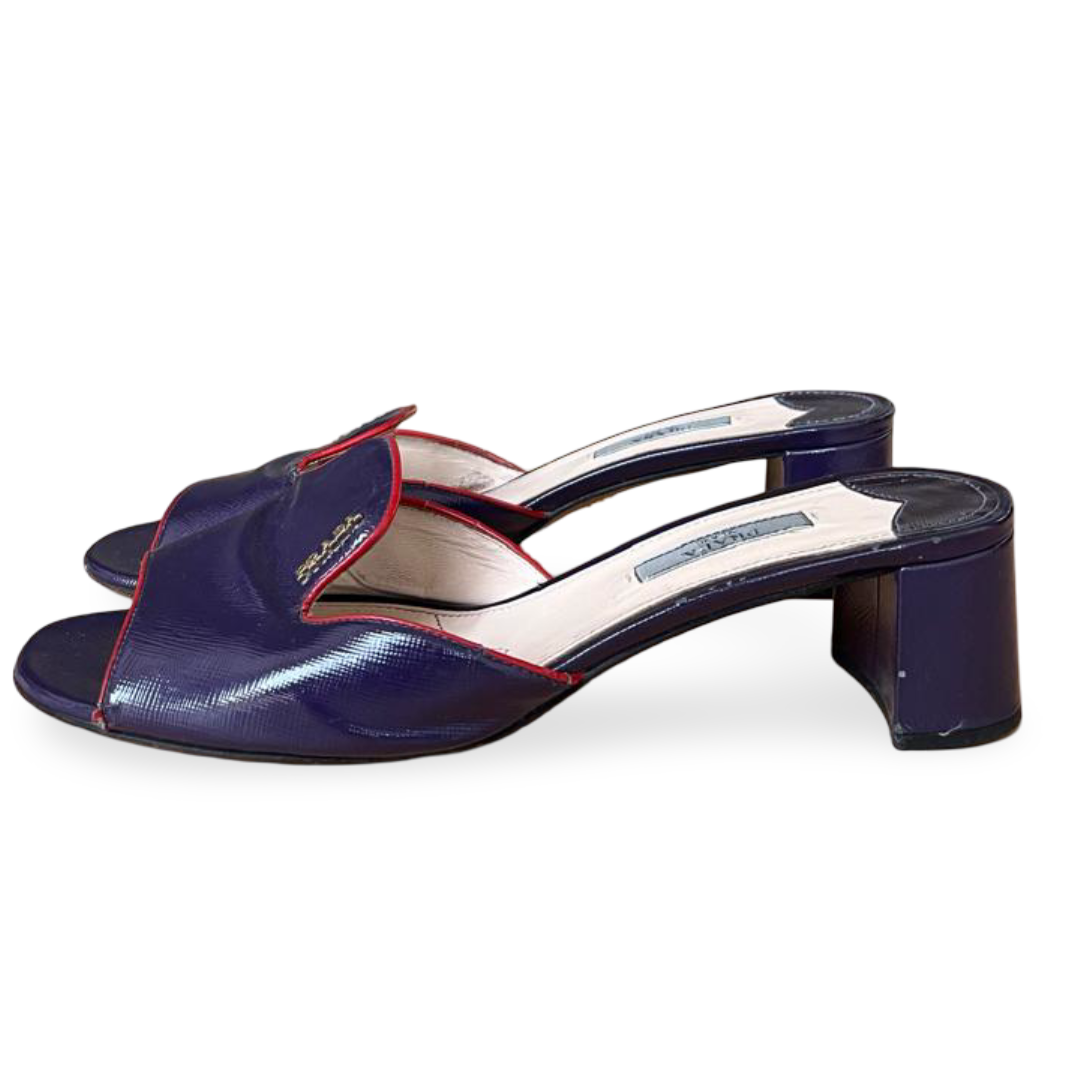 Prada Purple Saffiano Patent Leather Block Heel Slides – Size 40 - Image 3