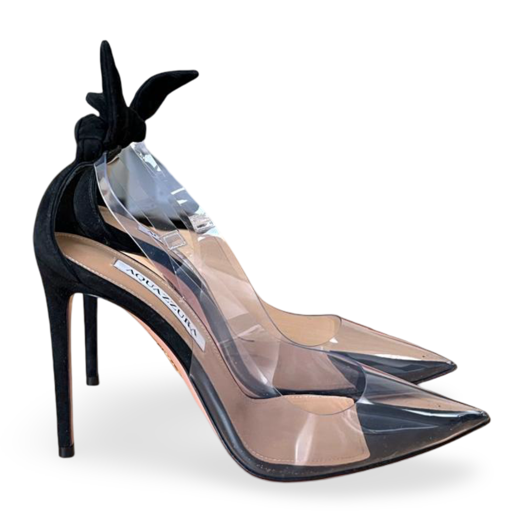 Aquazzura Bow Tie Plexi Pump 105 – Black, Size 37 - Image 4