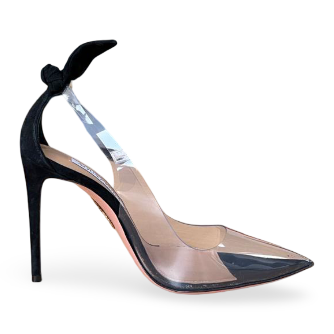 Aquazzura Bow Tie Plexi Pump 105 – Black, Size 37 - Image 6