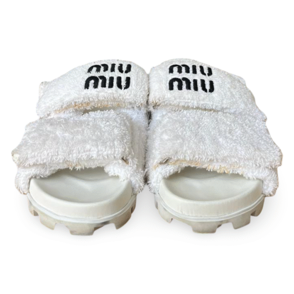 Miu Miu Double Velcro Closure Terry Sandals White - Size 37 - Image 2