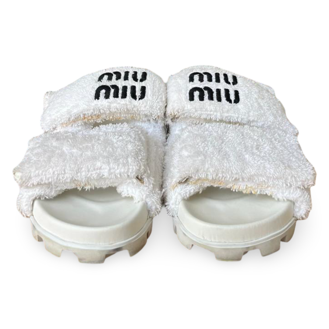 Miu Miu Double Velcro Closure Terry Sandals White - Size 37 2 Miu Miu Double Velcro Closure Terry Sandals White - Size 37 - Image 2
