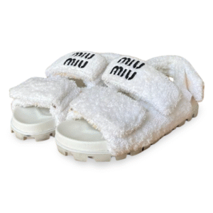 Miu Miu Double Velcro Closure Terry Sandals White - Size 37
