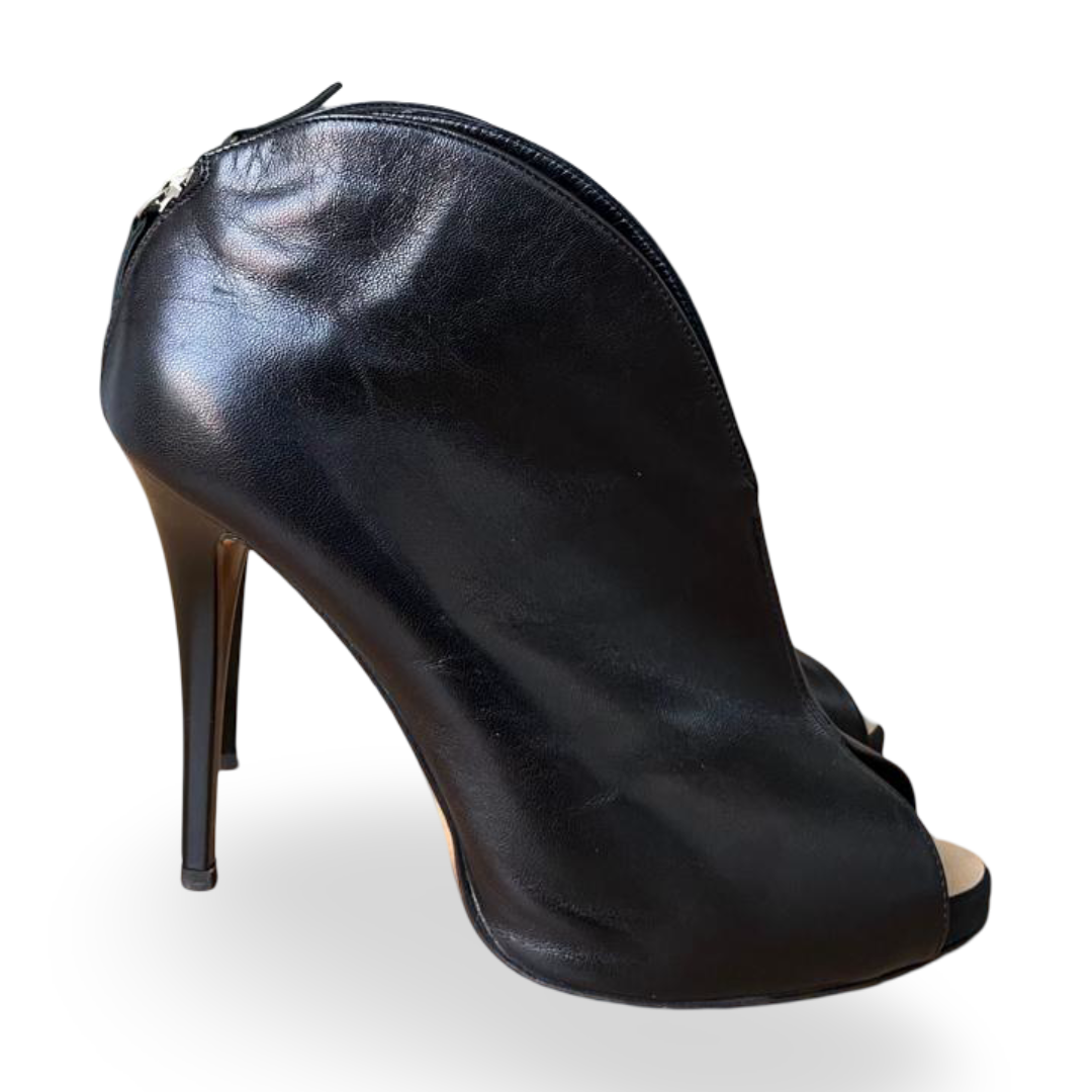 Giuseppe Zanotti Black Leather Peep Toe Ankle Boots – Size 40.5 4 Giuseppe Zanotti Black Leather Peep Toe Ankle Boots – Size 40.5 - Image 4
