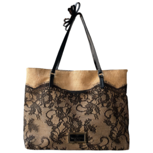 Valentino Garavani Nude Raffia & Black Lace Tote Bag