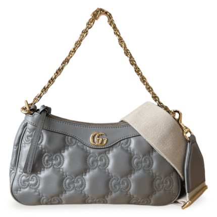 Gucci GG Small Matelassé Leather Shoulder Bag – Dusty Grey/Natural