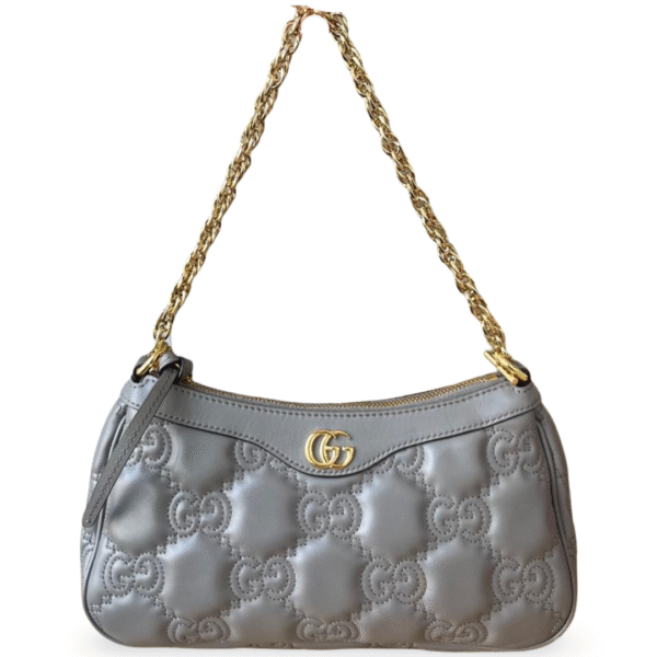 Gucci GG Small Matelassé Leather Shoulder Bag – Dusty Grey/Natural - Image 3