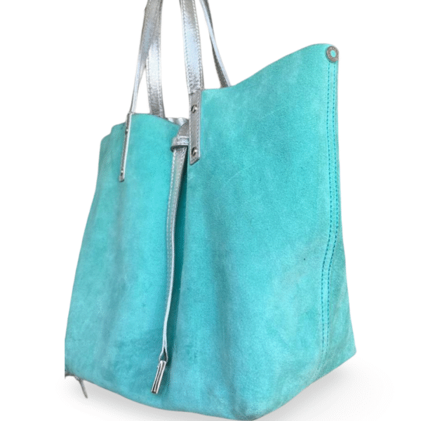 Tiffany & Co. Metallic Silver & Suede Reversible Small Tote with Pouch - Image 3