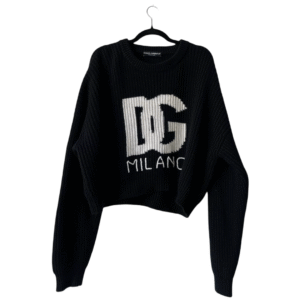 Dolce & Gabbana Black DG-Logo Cropped Sweater – Fisherman-Knit (Size 46)