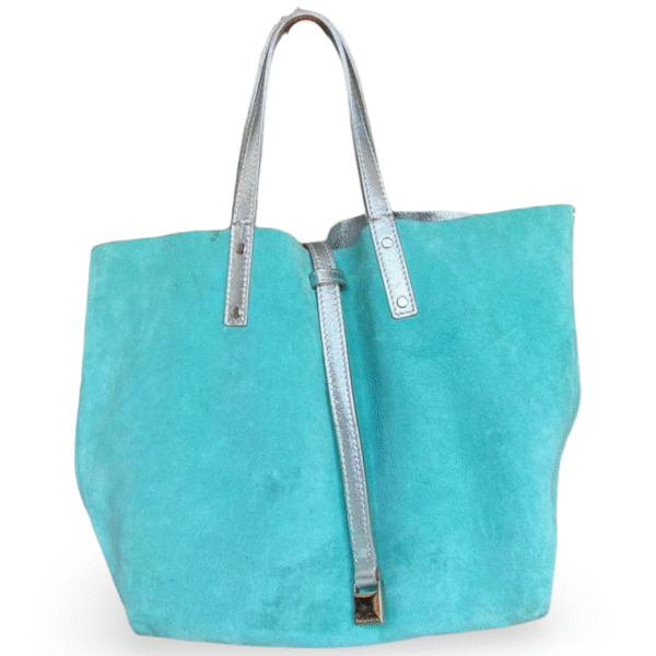 Tiffany & Co. Metallic Silver & Suede Reversible Small Tote with Pouch