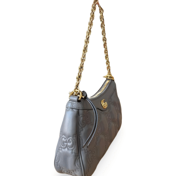 Gucci GG Small Matelassé Leather Shoulder Bag – Dusty Grey/Natural - Image 2