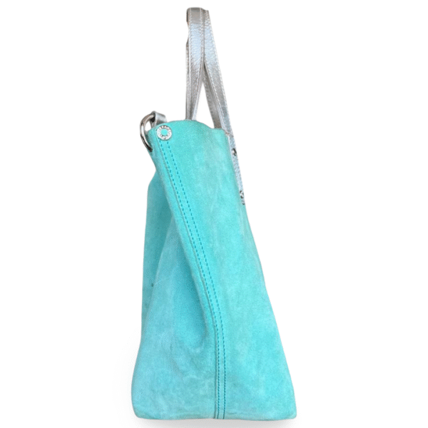 Tiffany & Co. Metallic Silver & Suede Reversible Small Tote with Pouch - Image 2