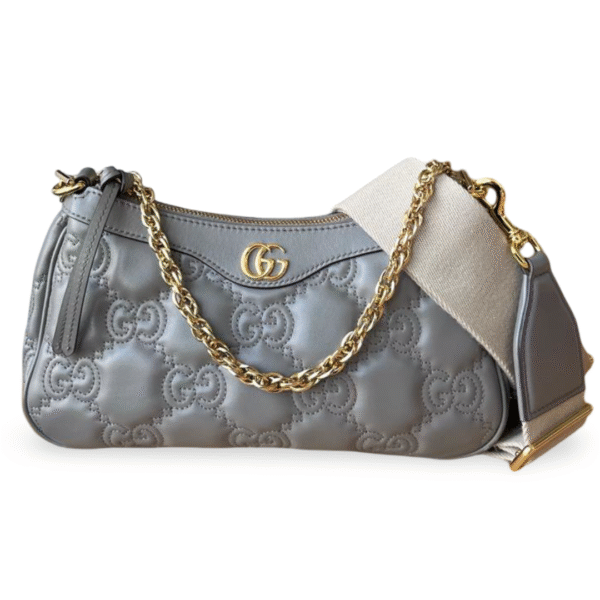 Gucci GG Small Matelassé Leather Shoulder Bag – Dusty Grey/Natural - Image 5