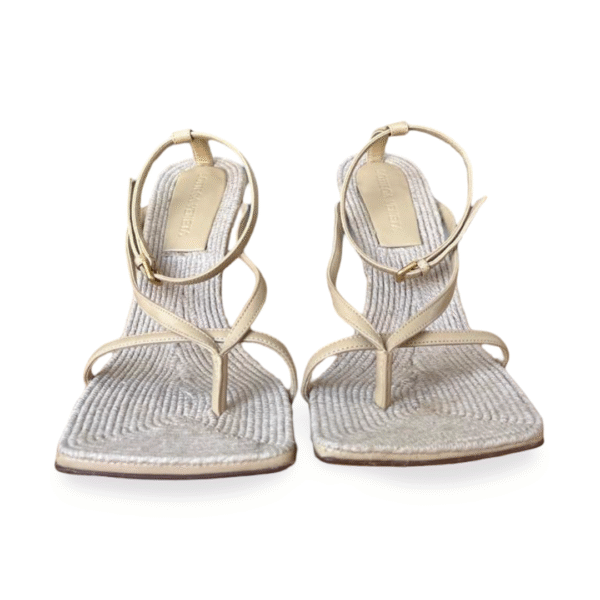 Bottega Veneta Beige Raffia Stretch Ankle Strap Heeled Sandals – Size 37.5 - Image 2