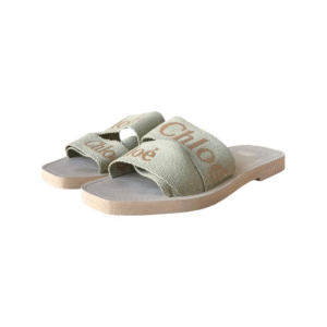 Chloé Woody Slides in Monochrome Linen – Size 40