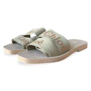 Chloé Woody Slides in Monochrome Linen – Size 40