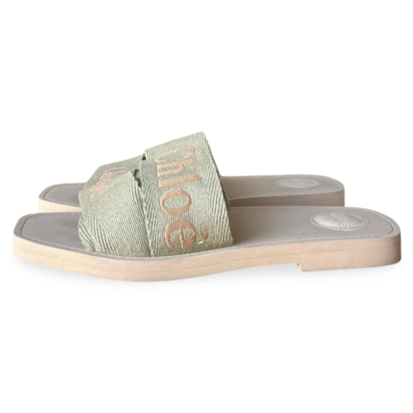 Chloé Woody Slides in Monochrome Linen – Size 40 - Image 2