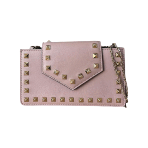 Valentino Garavani Rockstud Chain Wallet / Phone Case in Poudre
