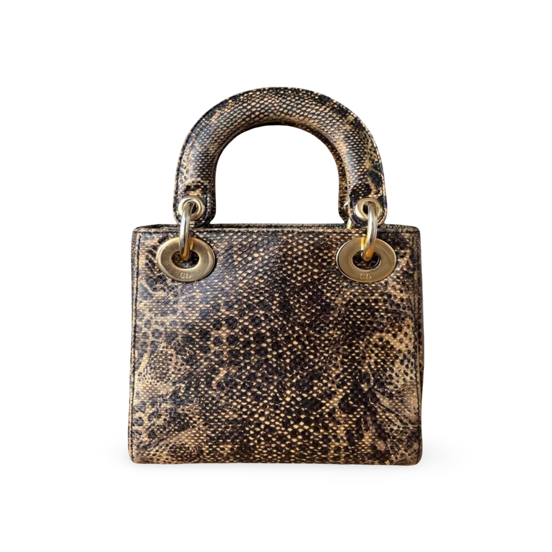Christian Dior Mini Lady Dior Natural Lizard Skin Bag with Python Pattern - Image 3