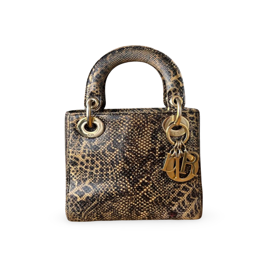 Christian Dior Mini Lady Dior Natural Lizard Skin Bag with Python Pattern - Image 2