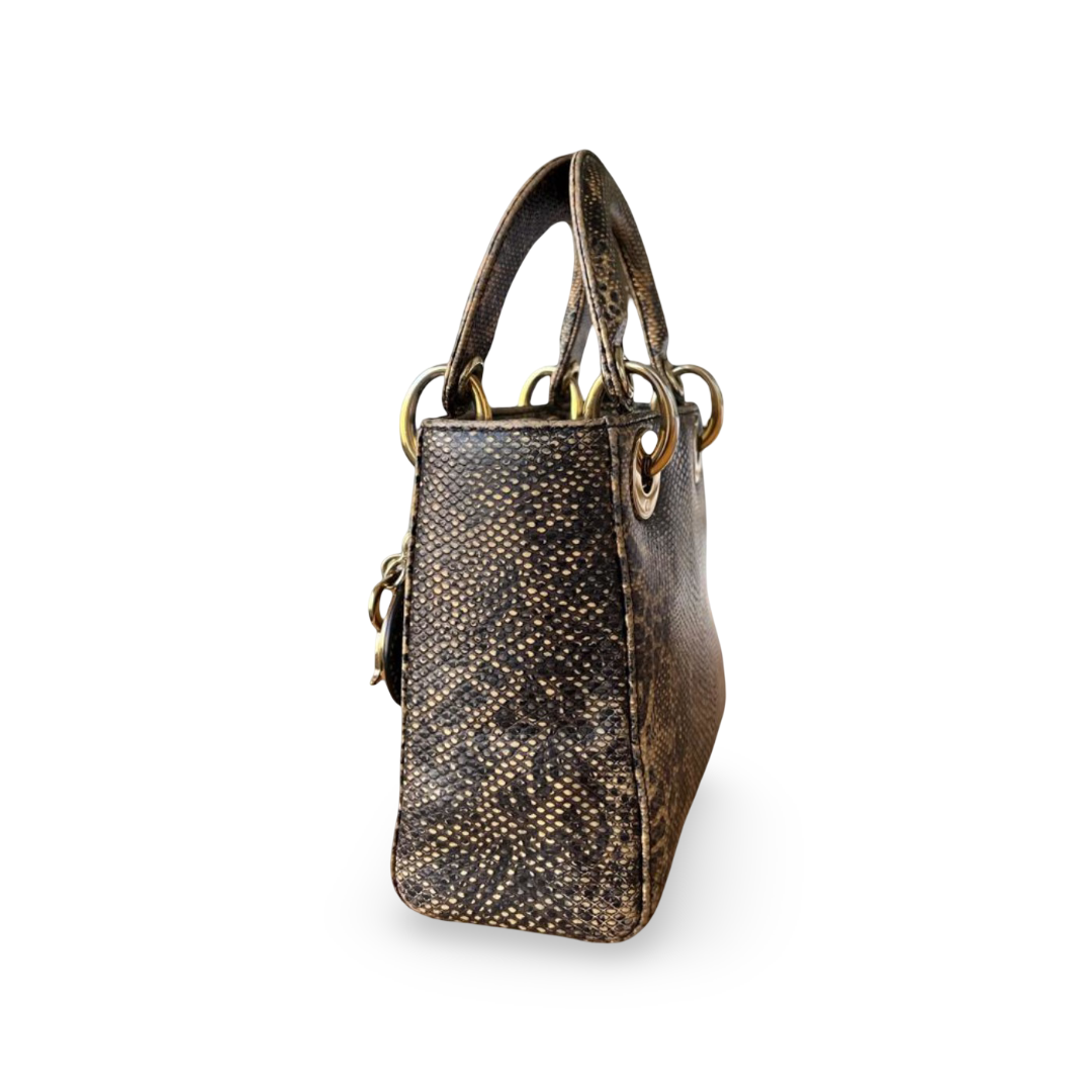 Christian Dior Mini Lady Dior Natural Lizard Skin Bag with Python Pattern - Image 4