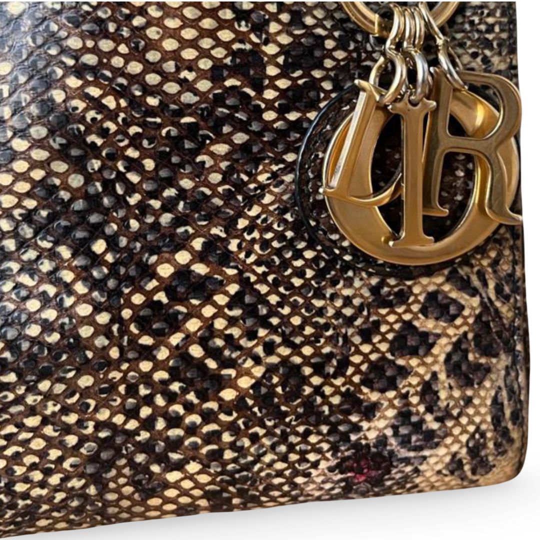 Christian Dior Mini Lady Dior Natural Lizard Skin Bag with Python Pattern - Image 6