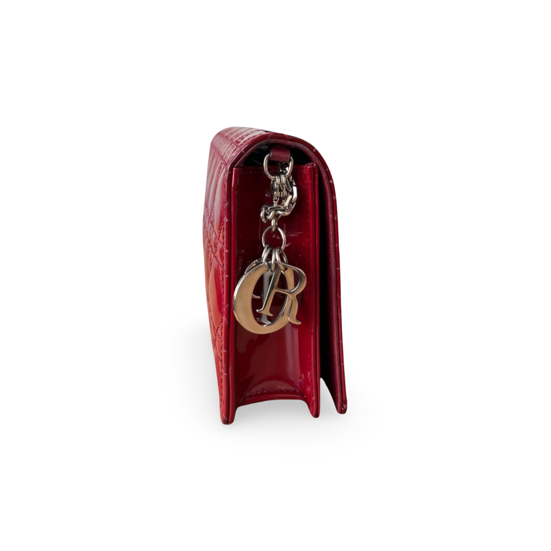 Christian Dior Lady Dior Red Patent Leather Cannage Wallet-On-Chain - Image 4