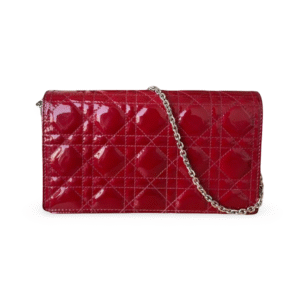 Christian Dior Lady Dior Red Patent Leather Cannage Wallet-On-Chain