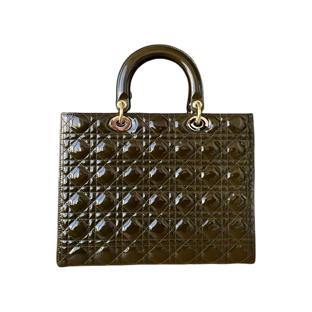 Christian Dior 2010 Dark Green Large Patent Cannage Lady Dior Satchel - Image 3