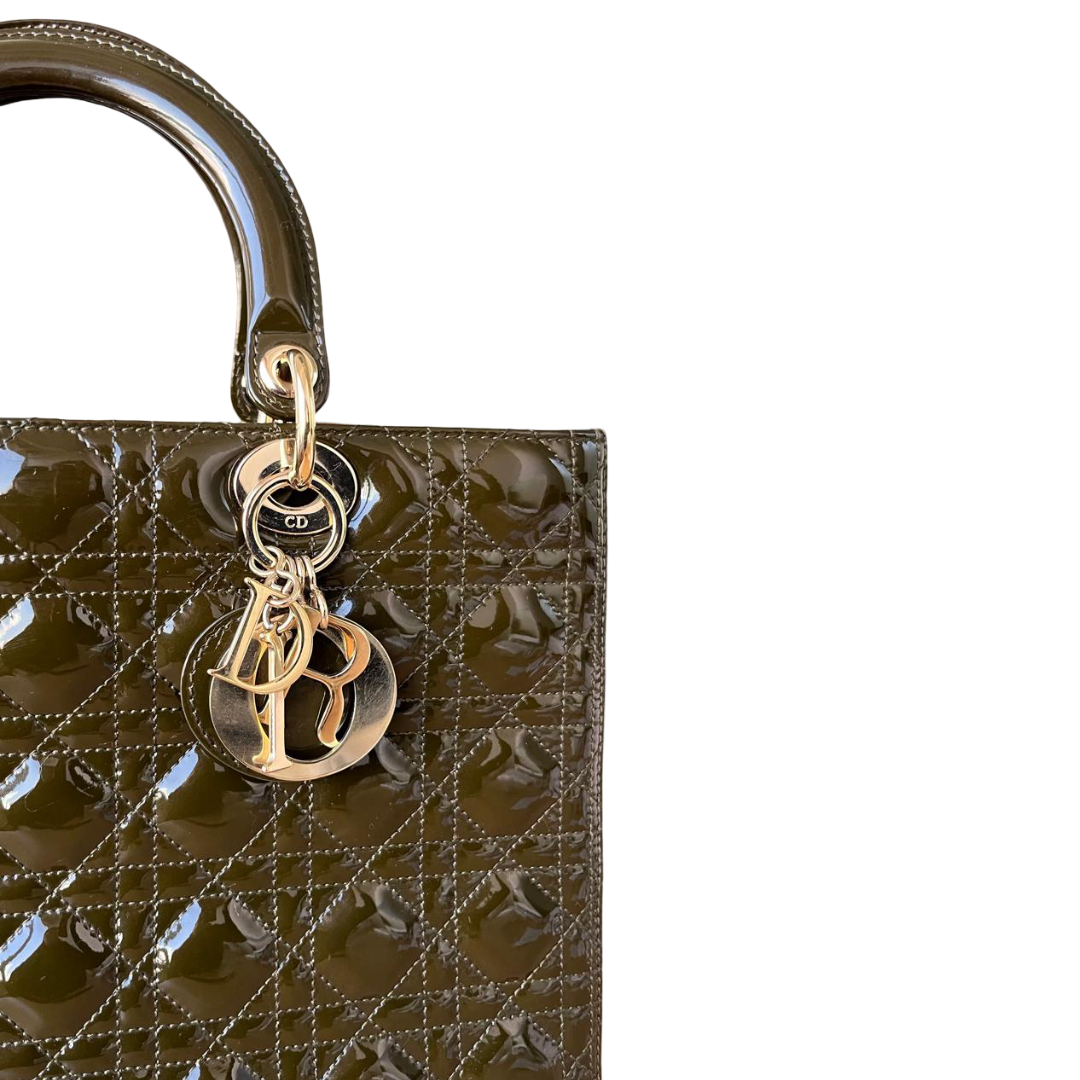 Christian Dior 2010 Dark Green Large Patent Cannage Lady Dior Satchel - Image 6