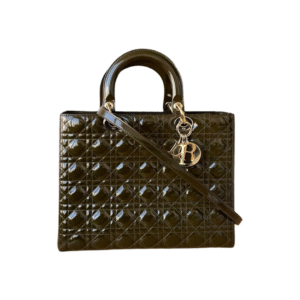 Christian Dior 2010 Dark Green Large Patent Cannage Lady Dior Satchel