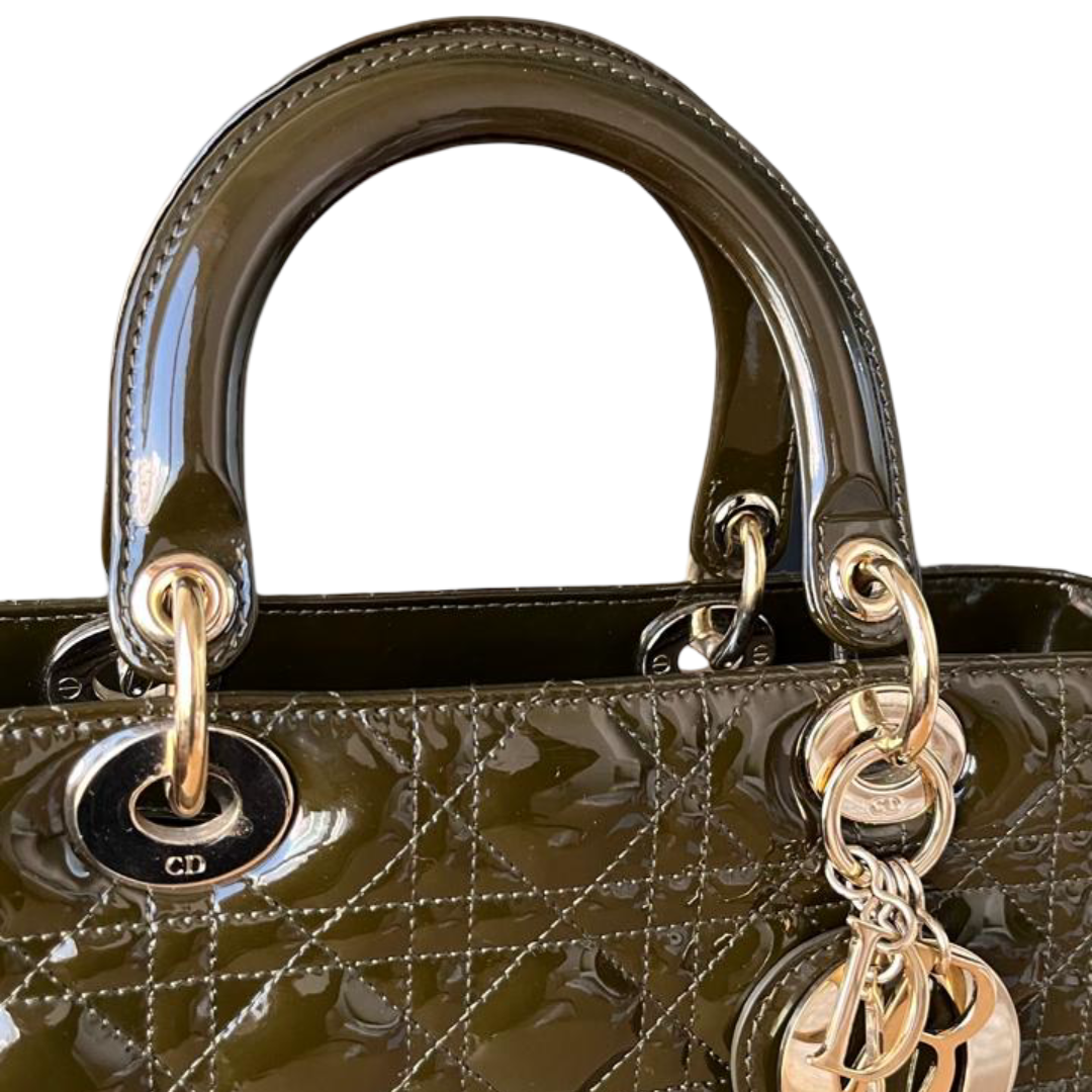 Christian Dior 2010 Dark Green Large Patent Cannage Lady Dior Satchel - Image 5