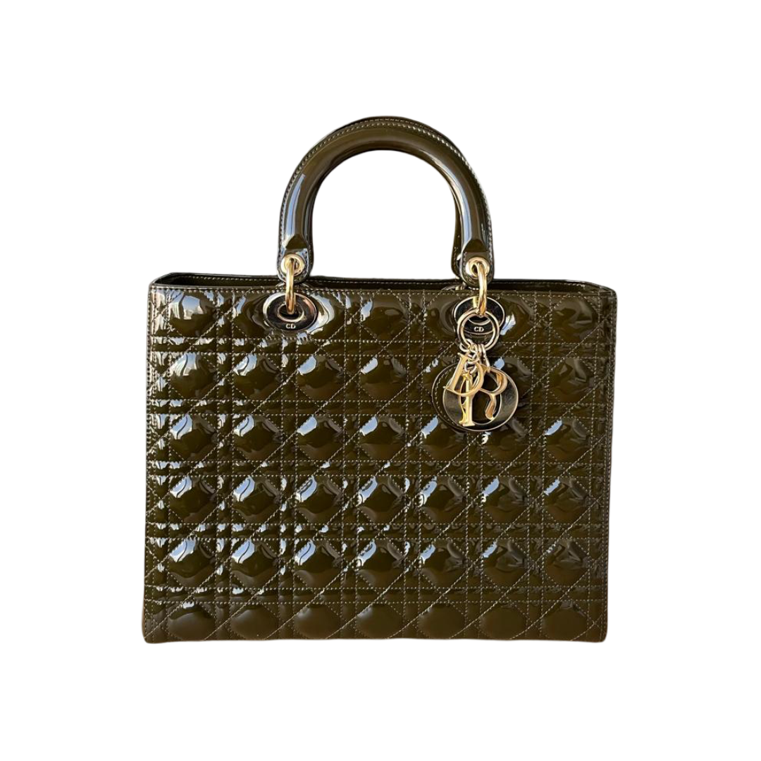 Christian Dior 2010 Dark Green Large Patent Cannage Lady Dior Satchel - Image 2