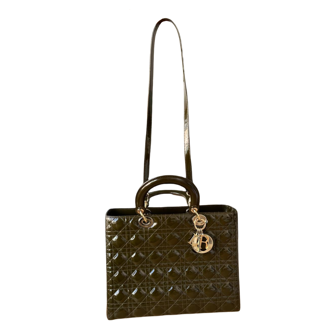 Christian Dior 2010 Dark Green Large Patent Cannage Lady Dior Satchel - Image 7